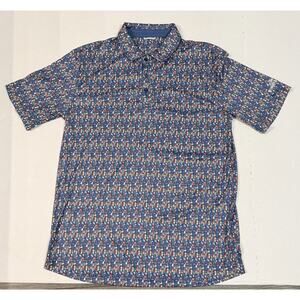 Swannies Village Ridge Golf Polo Shirt Mens Large Blue Fishing Lures Print